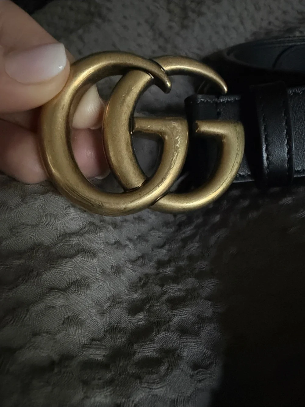 AUTHENTIC Gucci Black Leather Belt with Antiqued Gold Double G Buckle